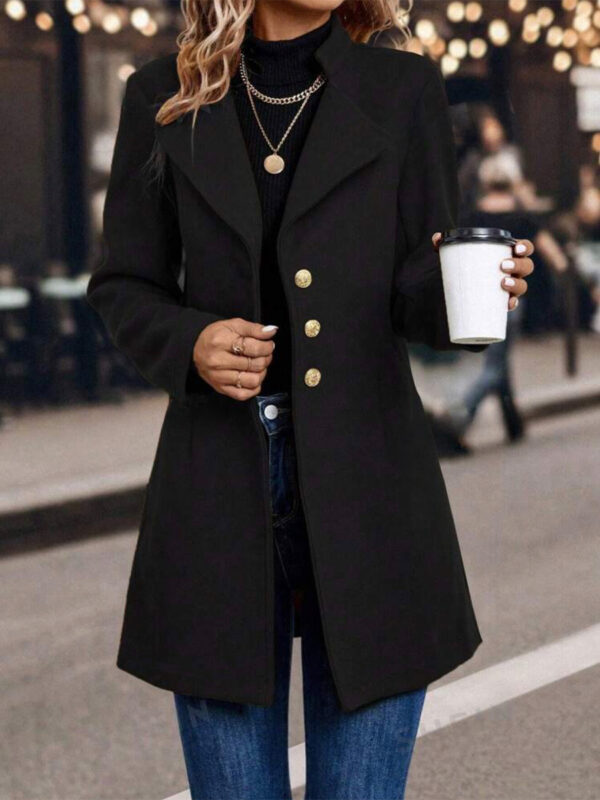 Solid Color Slim Women Woolen Coat Outerwear - Image 3