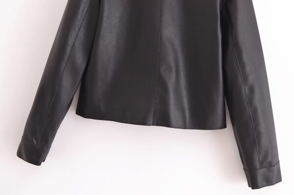 All-matching Western Style Classic Black Leather Short Long Sleeve Jacket - Image 2