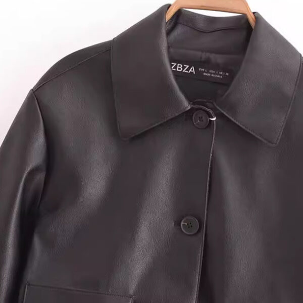 All-matching Western Style Classic Black Leather Short Long Sleeve Jacket - Image 4