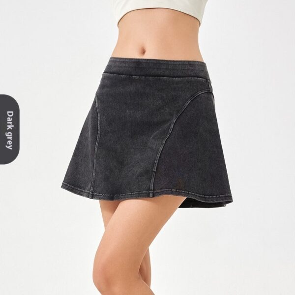 Spring And Summer High Elastic Fake Two Pieces Denim Yoga Skirts - Image 2
