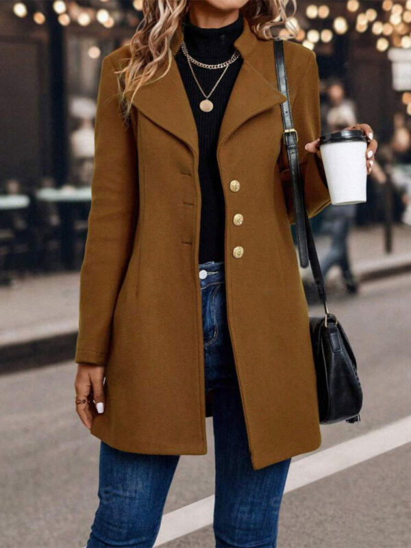 Solid Color Slim Women Woolen Coat Outerwear - Image 5