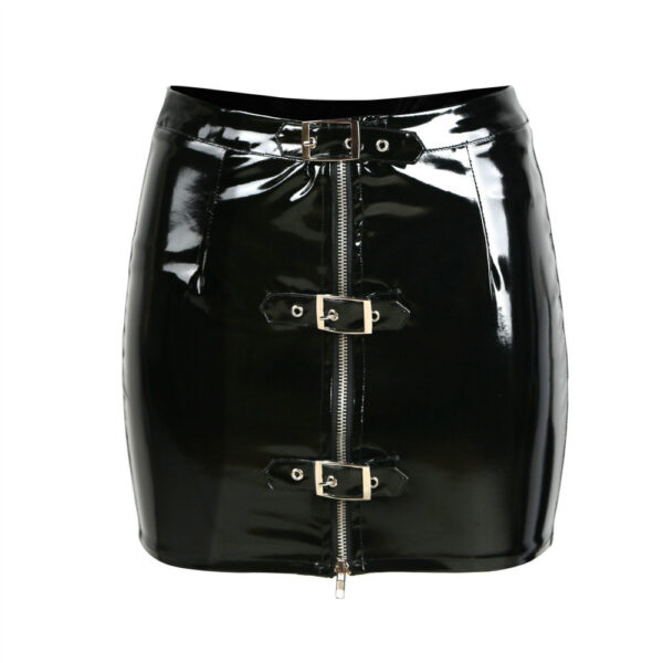 Female PU Leather Tight Fitting Hip Hugging Short Skirt