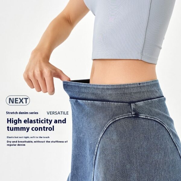 Spring And Summer High Elastic Fake Two Pieces Denim Yoga Skirts - Image 4