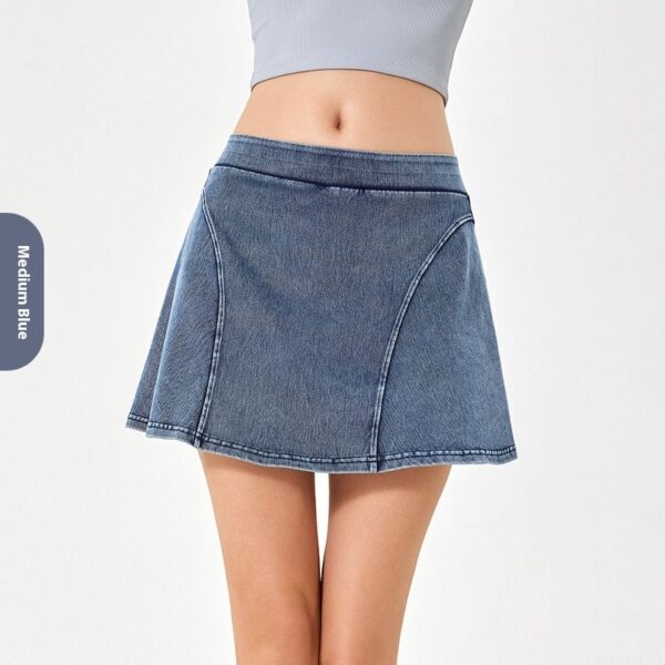 Spring And Summer High Elastic Fake Two Pieces Denim Yoga Skirts - Image 3