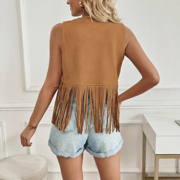 Women's Western Cowboy Style Tassel Casual Solid Color Jacket - Image 5