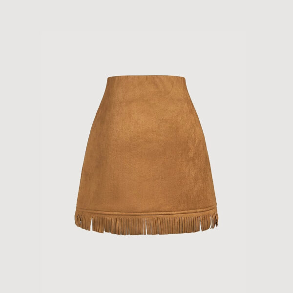 Women's Solid Color Metal Nail Tassel Decoration High Waist A-line Short Skirt - Image 3