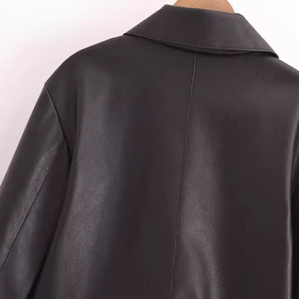 All-matching Western Style Classic Black Leather Short Long Sleeve Jacket - Image 3