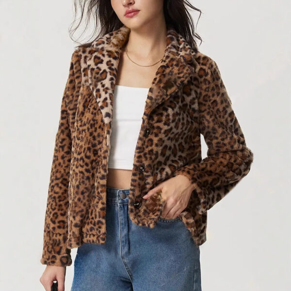 Women's Buckle Lapel Thickening Leopard Print Coat - Image 4