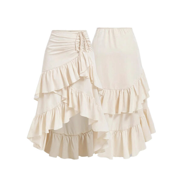 Asymmetric Hem High Waist Tied Lotus Leaf Hem Skirt - Image 3
