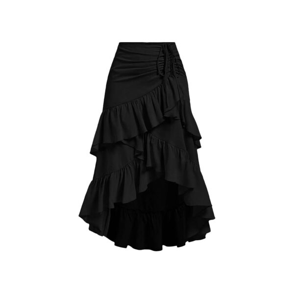 Asymmetric Hem High Waist Tied Lotus Leaf Hem Skirt - Image 2