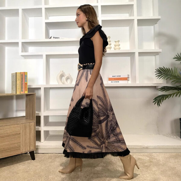Polyester Printed Floral Tassel Skirt - Image 3