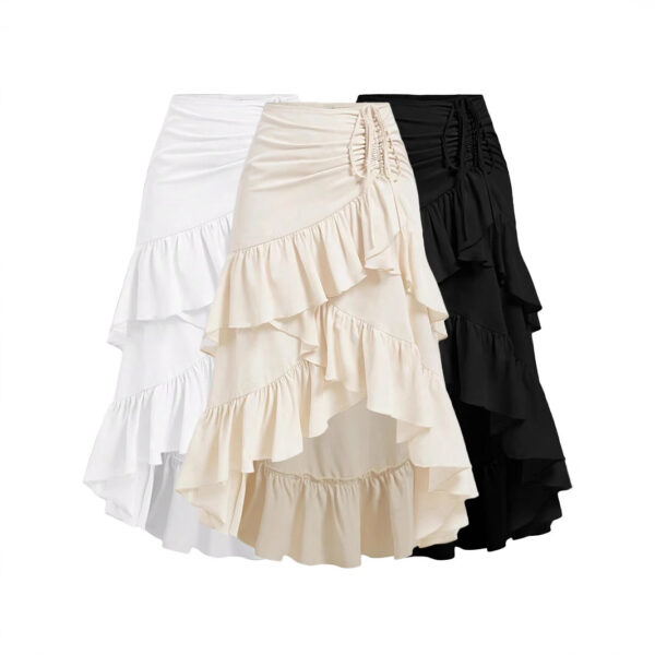 Asymmetric Hem High Waist Tied Lotus Leaf Hem Skirt - Image 8