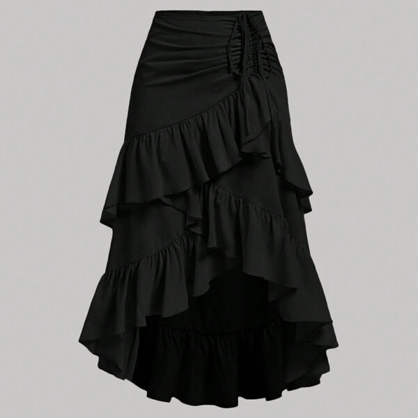 Asymmetric Hem High Waist Tied Lotus Leaf Hem Skirt - Image 7