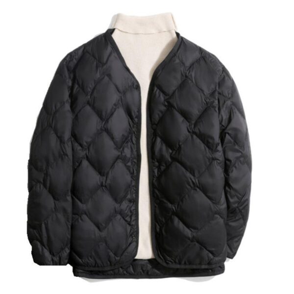Women's Short Liner Plus Size Diamond Lattice White Duck Down V-neck Coat - Image 3