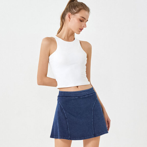 Spring And Summer High Elastic Fake Two Pieces Denim Yoga Skirts - Image 7