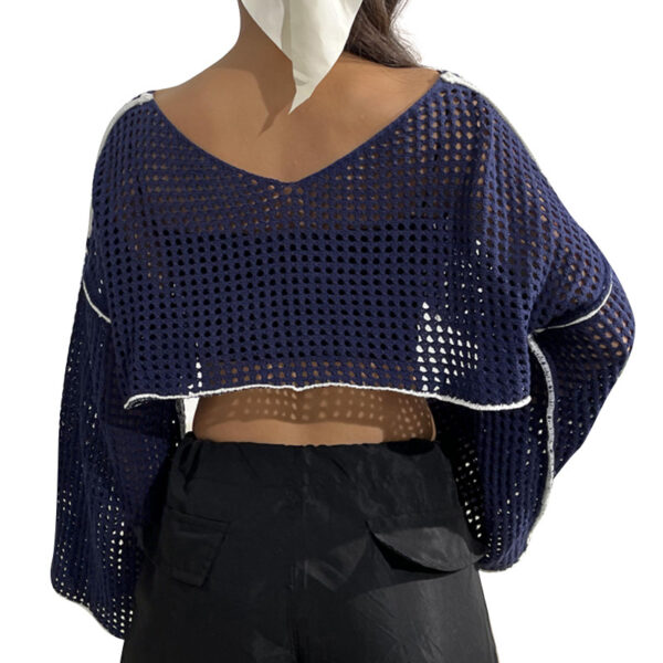 Women's Flared Sleeve Cropped Sexy Short Casual Hollow Sweater - Image 3