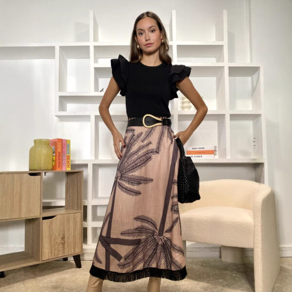 Polyester Printed Floral Tassel Skirt - Image 2