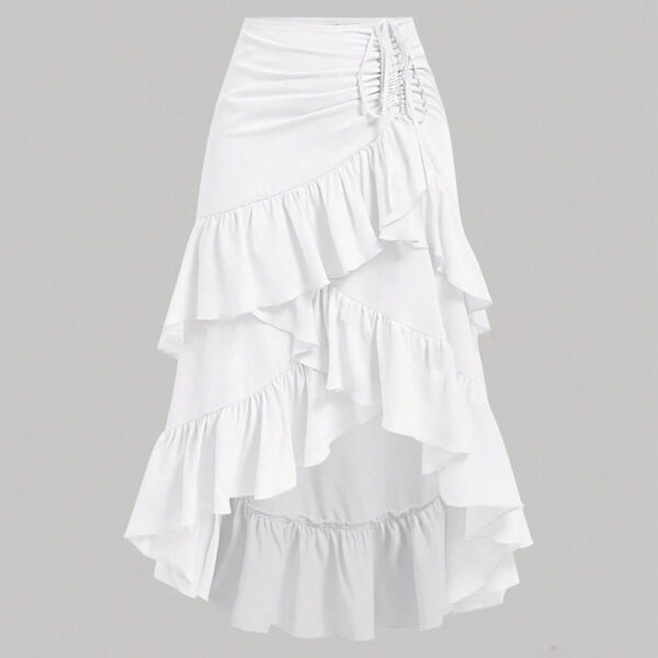 Asymmetric Hem High Waist Tied Lotus Leaf Hem Skirt - Image 5