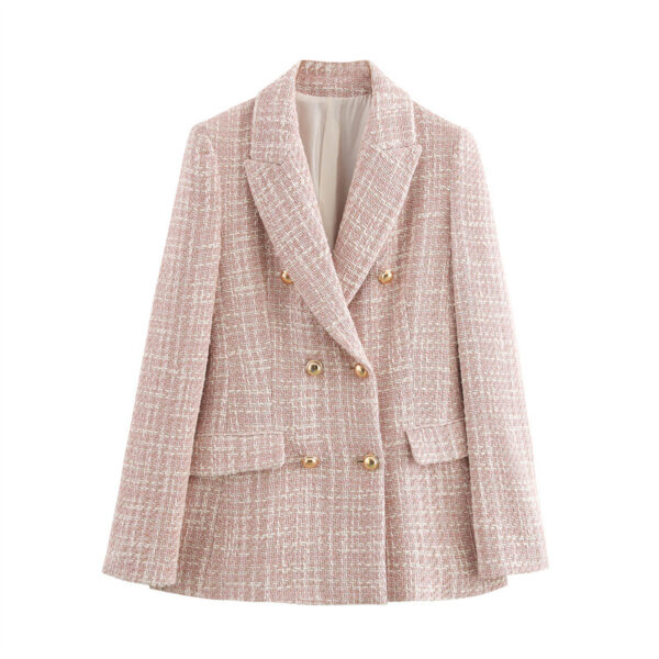 Autumn Texture Double Row Ornament Slim Suit Jacket - Image 4