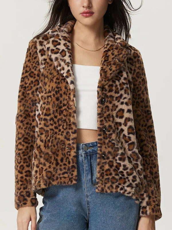 Women's Buckle Lapel Thickening Leopard Print Coat - Image 5
