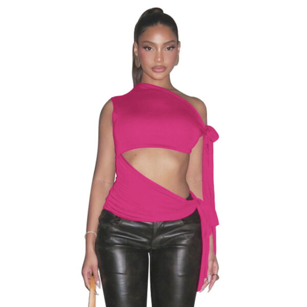 Personalized Retro Ribbon Shoulder Sleeveless Sexy Solid Color Slim Vest - Image 3