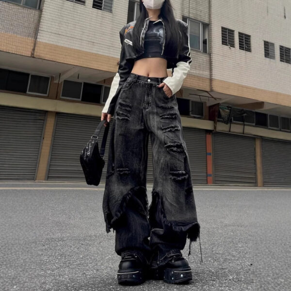 High Street Distressed Cargo Jeans Wide Leg Trousers - Image 5