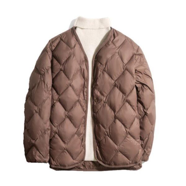 Women's Short Liner Plus Size Diamond Lattice White Duck Down V-neck Coat - Image 4