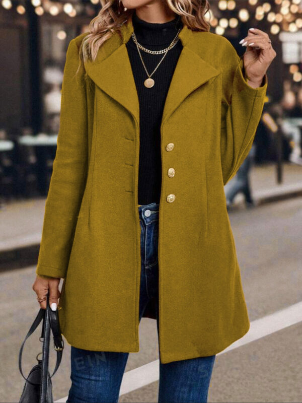 Solid Color Slim Women Woolen Coat Outerwear - Image 4