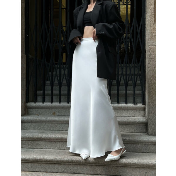Women's Solid Color Acetate Satin Design Skirt - Image 5