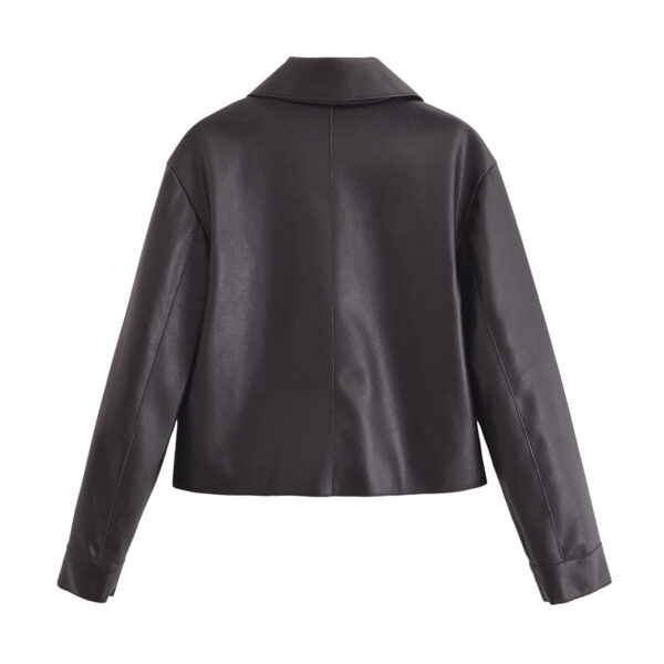 All-matching Western Style Classic Black Leather Short Long Sleeve Jacket - Image 5