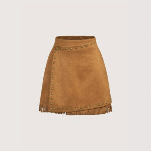 Women's Solid Color Metal Nail Tassel Decoration High Waist A-line Short Skirt