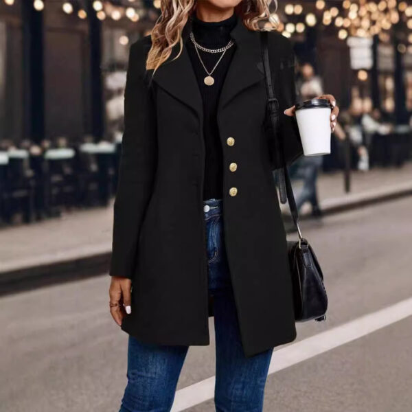 Solid Color Slim Women Woolen Coat Outerwear - Image 6